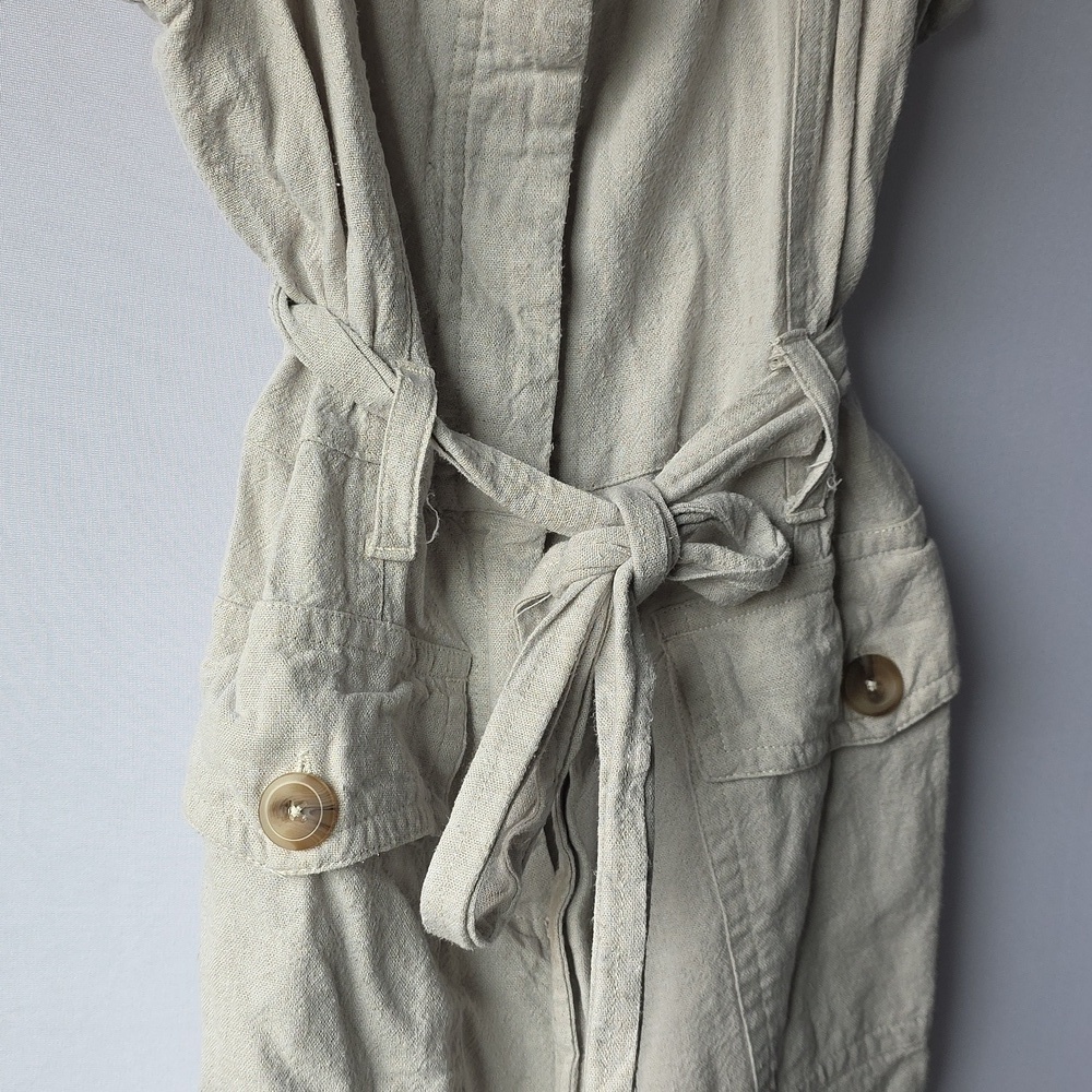 Habitual Linen-Blend Sleeveless Tie-Waist Romper in Light Beige - Picture 3 of 6